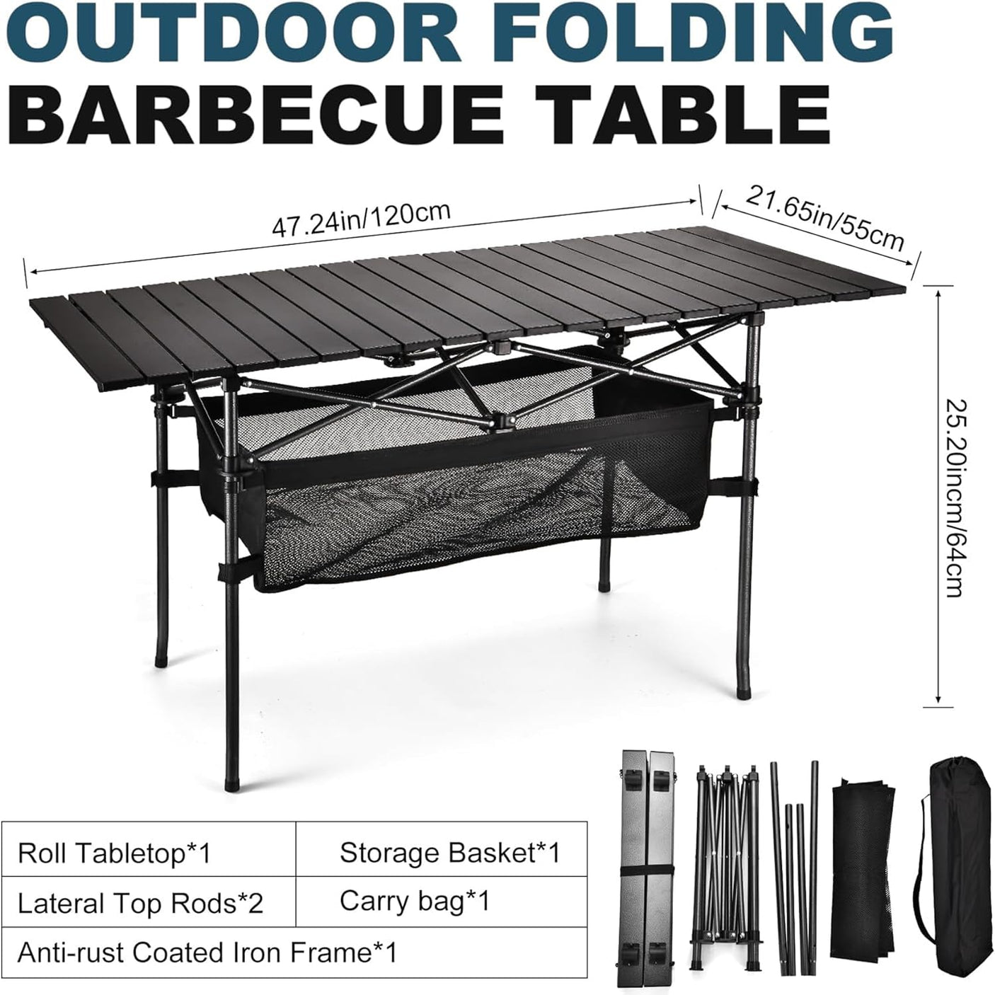 Sanny Outdoor Folding Portable Picnic Camping Table, Aluminum Roll - up Table with Easy Carrying Bag for Indoor,Outdoor,Camping, Beach,Backyard, BBQ, Party, Patio, Picnic - Build Your Ideas