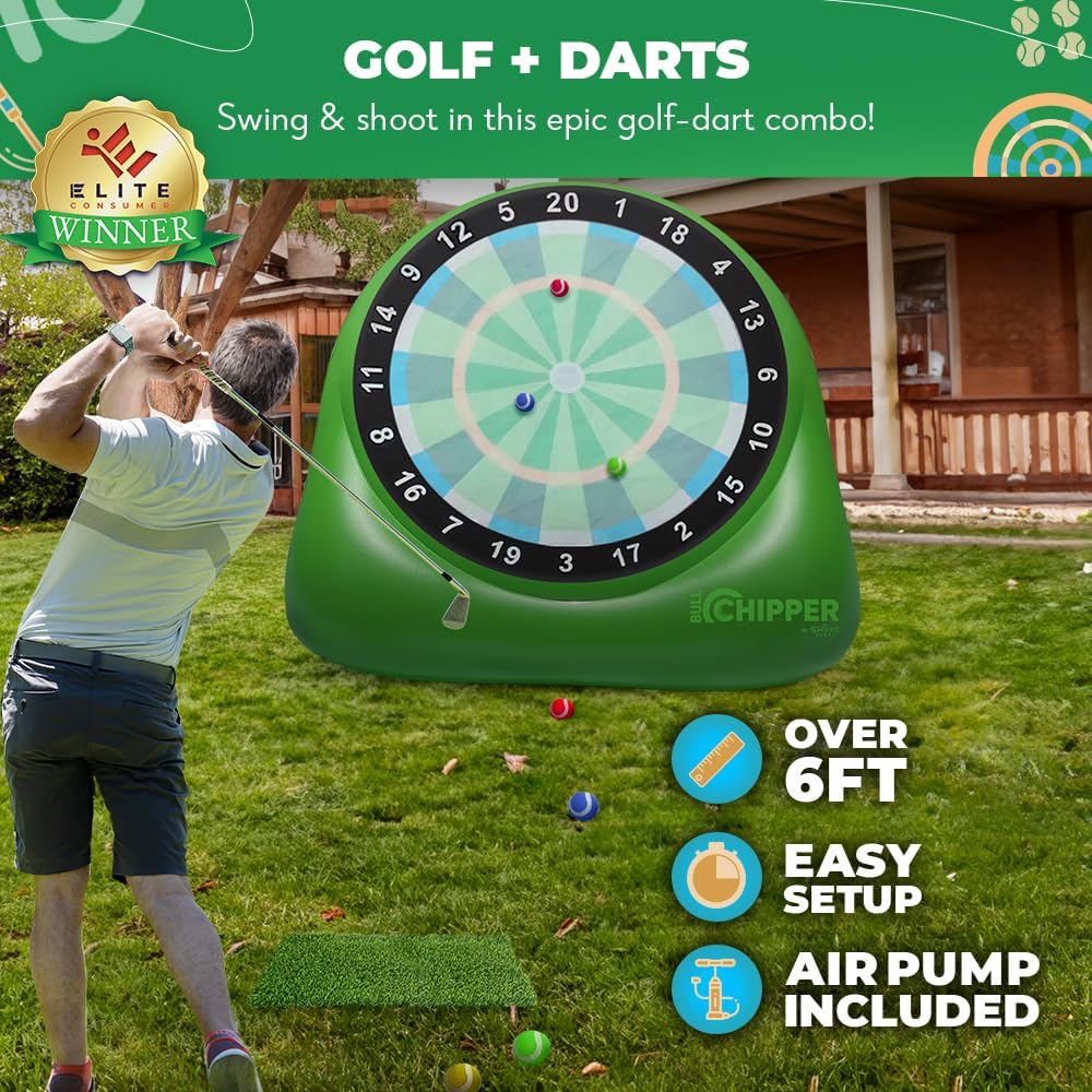 SWOOC Games – Bull Chipper™ | Giant Golf Darts (Over 6ft Tall) w/ 10+ Golf Games | Backyard Golf Game with Air Pump | Yard Games for Adults | Giant Outdoor Games for Adults and Family | Outside Games - Build Your Ideas