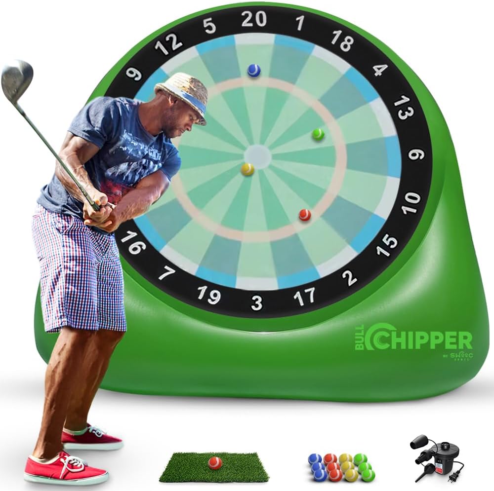 SWOOC Games – Bull Chipper™ | Giant Golf Darts (Over 6ft Tall) w/ 10+ Golf Games | Backyard Golf Game with Air Pump | Yard Games for Adults | Giant Outdoor Games for Adults and Family | Outside Games - Build Your Ideas