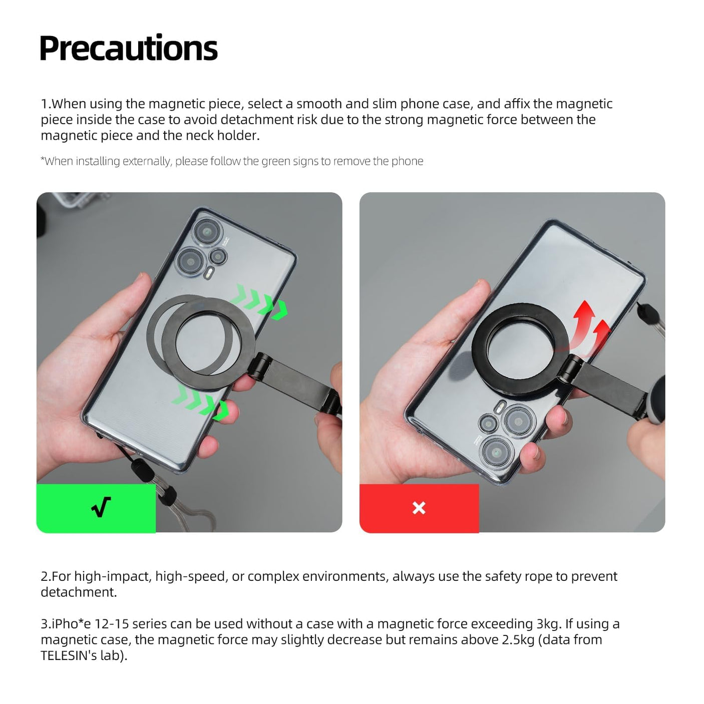 TELESIN Magnetic Neck Mount for Phones, Neck Cell Phone Holder POV/Vlog Selfie Mount Hand Free Phone Neck Holder Chest Stand Strap Video Recording for iPhone 16 15 14 13 12 Seires Android Phones Gray - Build Your Ideas