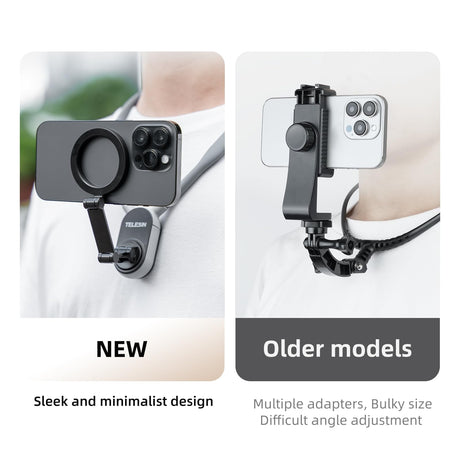 TELESIN Magnetic Neck Mount for Phones, Neck Cell Phone Holder POV/Vlog Selfie Mount Hand Free Phone Neck Holder Chest Stand Strap Video Recording for iPhone 16 15 14 13 12 Seires Android Phones Gray - Build Your Ideas