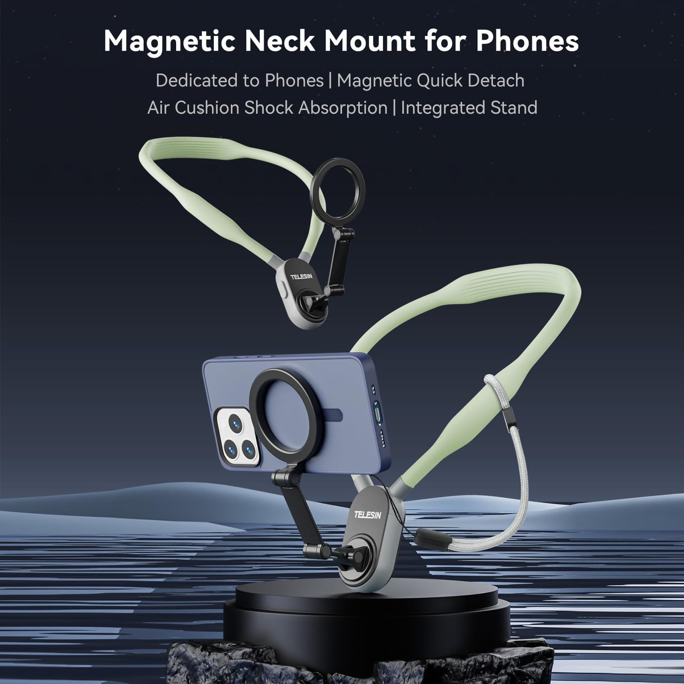 TELESIN Magnetic Neck Mount for Phones, Neck Cell Phone Holder POV/Vlog Selfie Mount Hand Free Phone Neck Holder Chest Stand Strap Video Recording for iPhone 16 15 14 13 12 Seires Android Phones Gray - Build Your Ideas