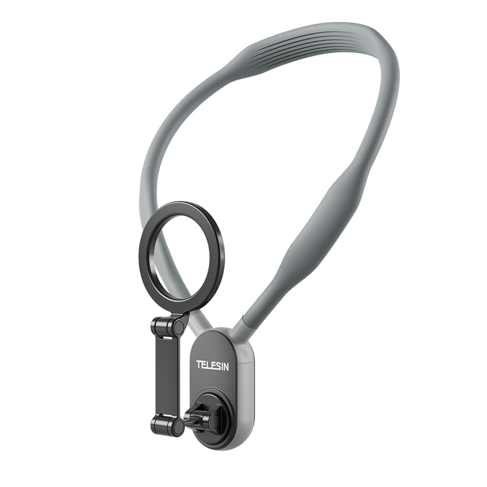 TELESIN Magnetic Neck Mount for Phones, Neck Cell Phone Holder POV/Vlog Selfie Mount Hand Free Phone Neck Holder Chest Stand Strap Video Recording for iPhone 16 15 14 13 12 Seires Android Phones Gray - Build Your Ideas