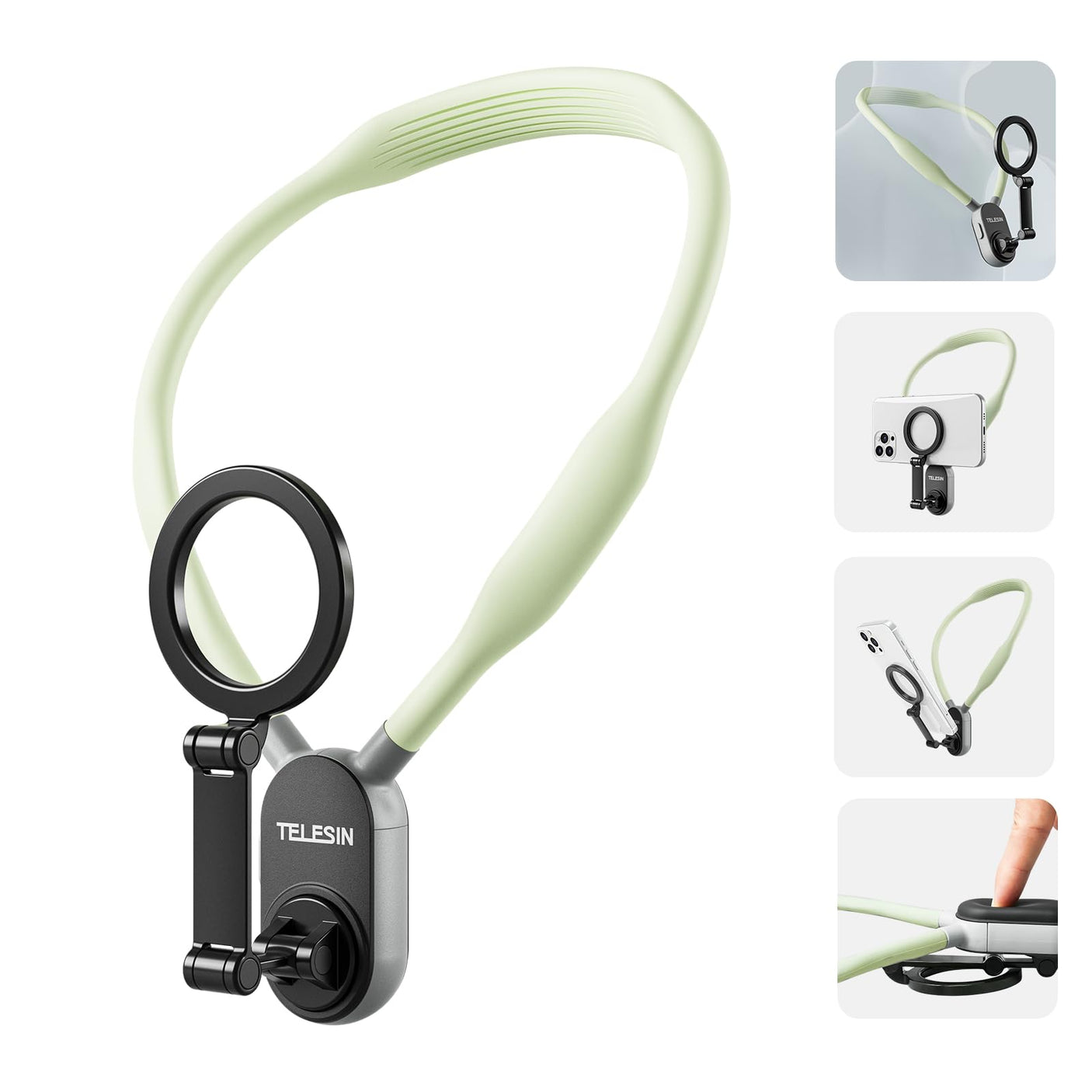 TELESIN Magnetic Neck Mount for Phones, Neck Cell Phone Holder POV/Vlog Selfie Mount Hand Free Phone Neck Holder Chest Stand Strap Video Recording for iPhone 16 15 14 13 12 Seires Android Phones Gray - Build Your Ideas