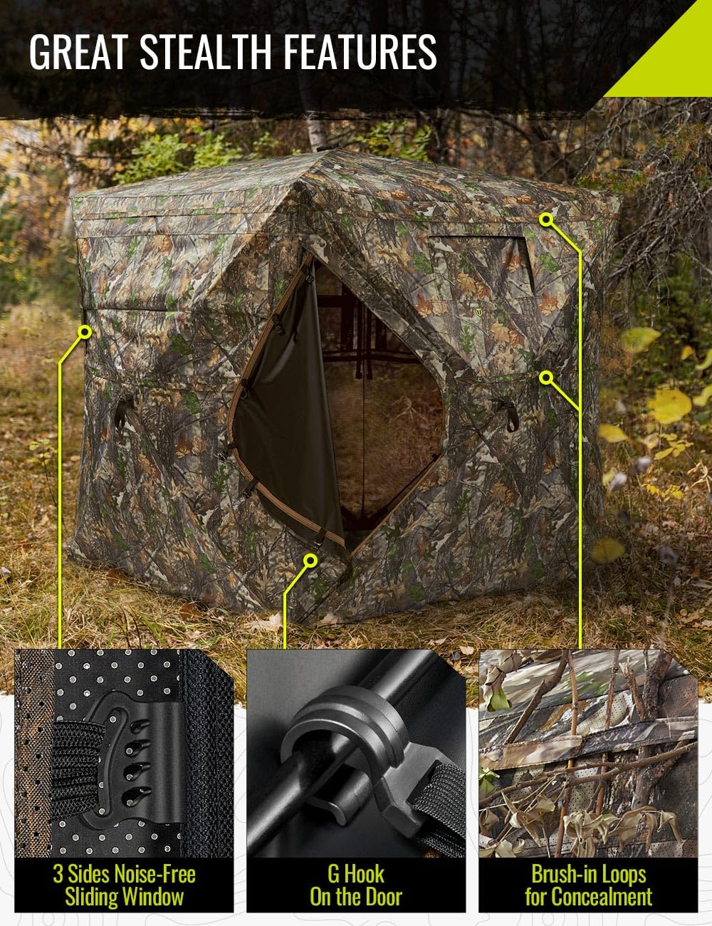 TIDEWE Hunting Blind See Through with Carrying Bag, 2 - 3 Person Pop Up Ground Blinds 270 Degree, 300D Portable Resilient Hunting Tent(Camouflage) - Build Your Ideas