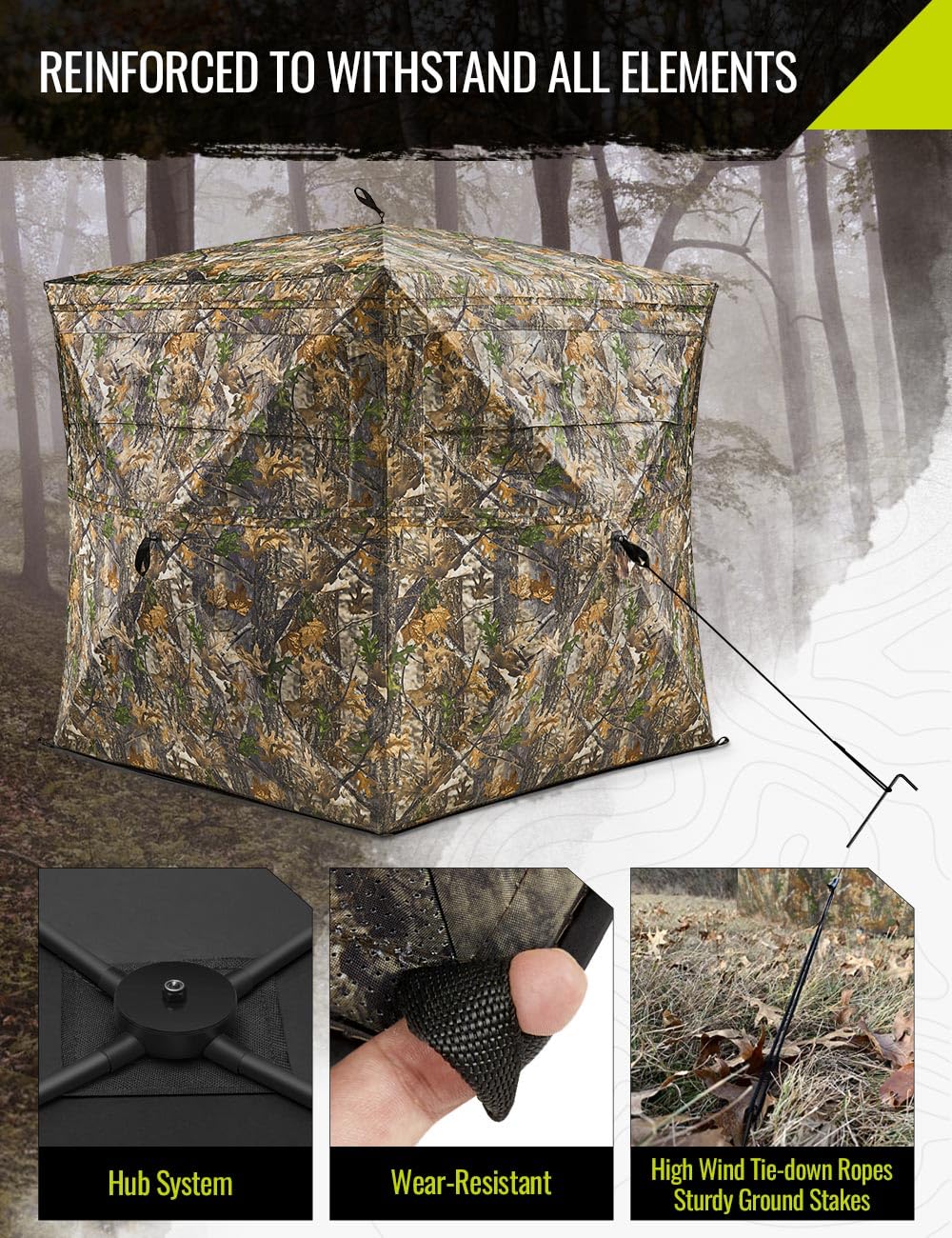 TIDEWE Hunting Blind See Through with Carrying Bag, 2 - 3 Person Pop Up Ground Blinds 270 Degree, 300D Portable Resilient Hunting Tent(Camouflage) - Build Your Ideas