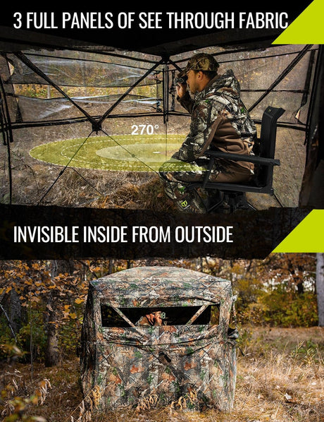 TIDEWE Hunting Blind See Through with Carrying Bag, 2 - 3 Person Pop Up Ground Blinds 270 Degree, 300D Portable Resilient Hunting Tent(Camouflage) - Build Your Ideas