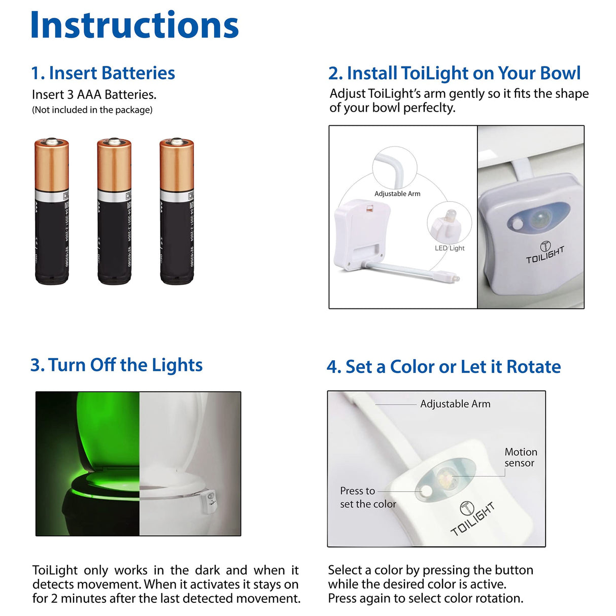 ToiLight The Original Toilet Bowl Night Light. Fun & Useful Bathroom Motion Sensor Tech Gadget. Funny Novelty Birthday Gift Idea. Stocking Stuffer for Him Her Guys Men Mom Brother - Build Your Ideas