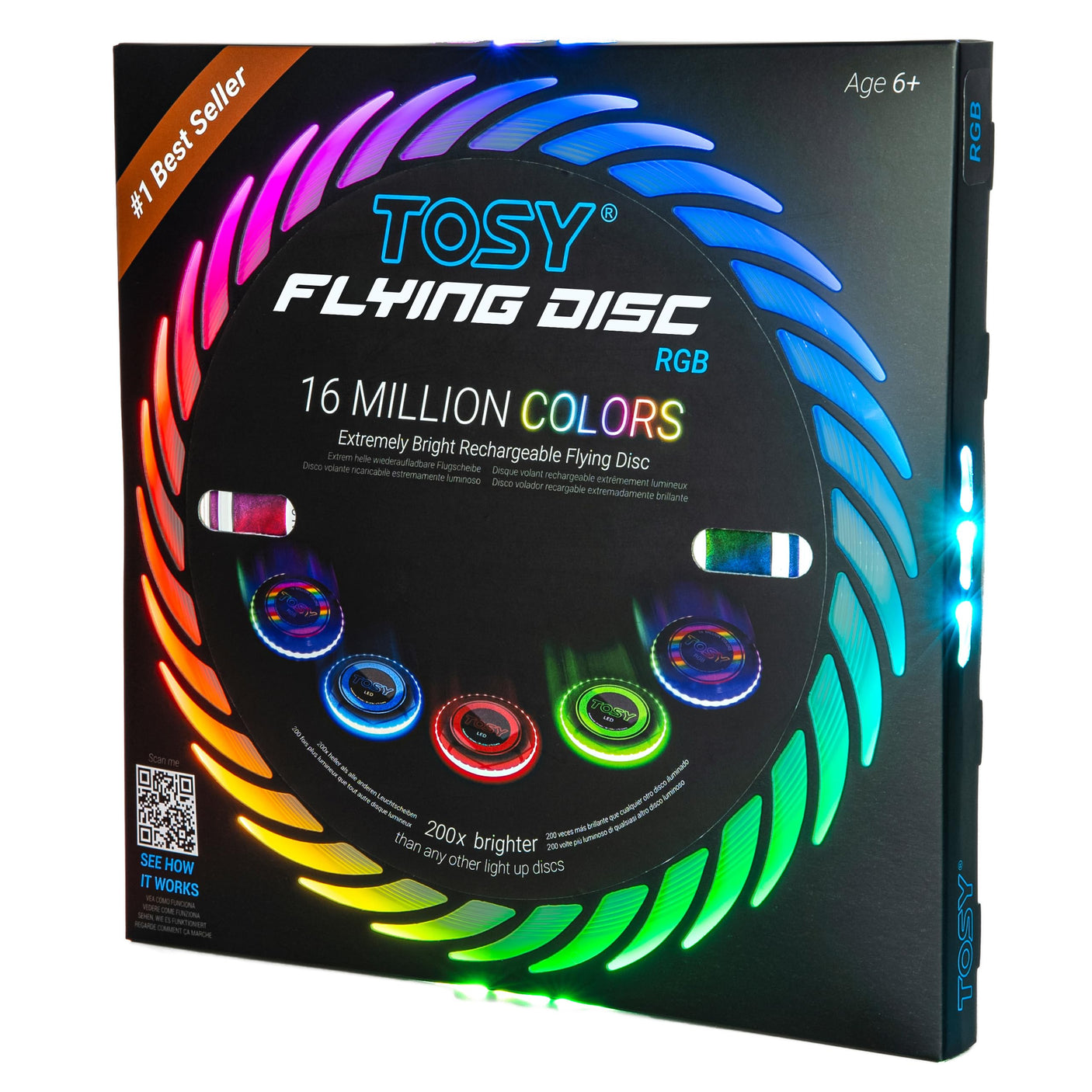 TOSY Flying Disc - 16 Million Color RGB or 36 LEDs, Extremely Bright, Smart Modes, Auto Light Up, Rechargeable, Cool Valentine, Easter, Birthday & Camping Gift for Men/Boys/Teens/Kids, 175g Frisbee - Build Your Ideas