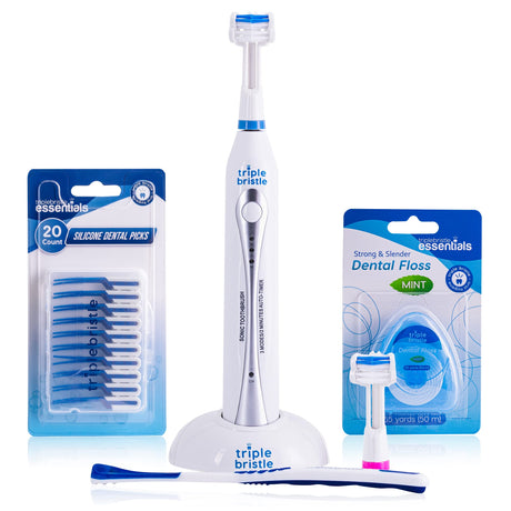 Triple Bristle Original Sonic Toothbrush | Rechargeable 31,000 VPM Tooth Brush | Patented 3 Head Design | Angled Bristles Clean Each Tooth | Dentist Created & Approved Original - Build Your Ideas