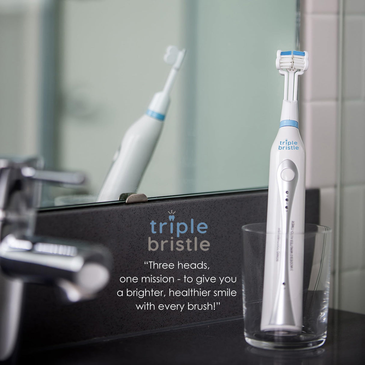 Triple Bristle Original Sonic Toothbrush | Rechargeable 31,000 VPM Tooth Brush | Patented 3 Head Design | Angled Bristles Clean Each Tooth | Dentist Created & Approved Original - Build Your Ideas