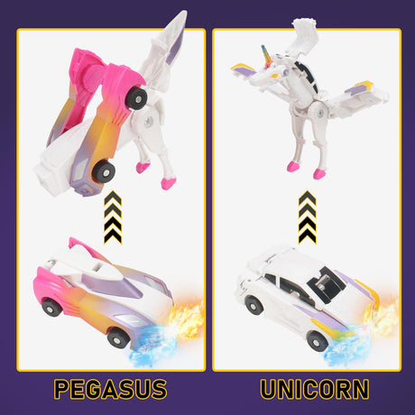 Ultimate Transforming Unicorn Car Toy - Collision to Magical Unicorns!2Pcs Transforming Car - Robot for Kids, Automatic Deformation of Magnetic Connections. Suitable for Boys and Girls Birthday - Build Your Ideas