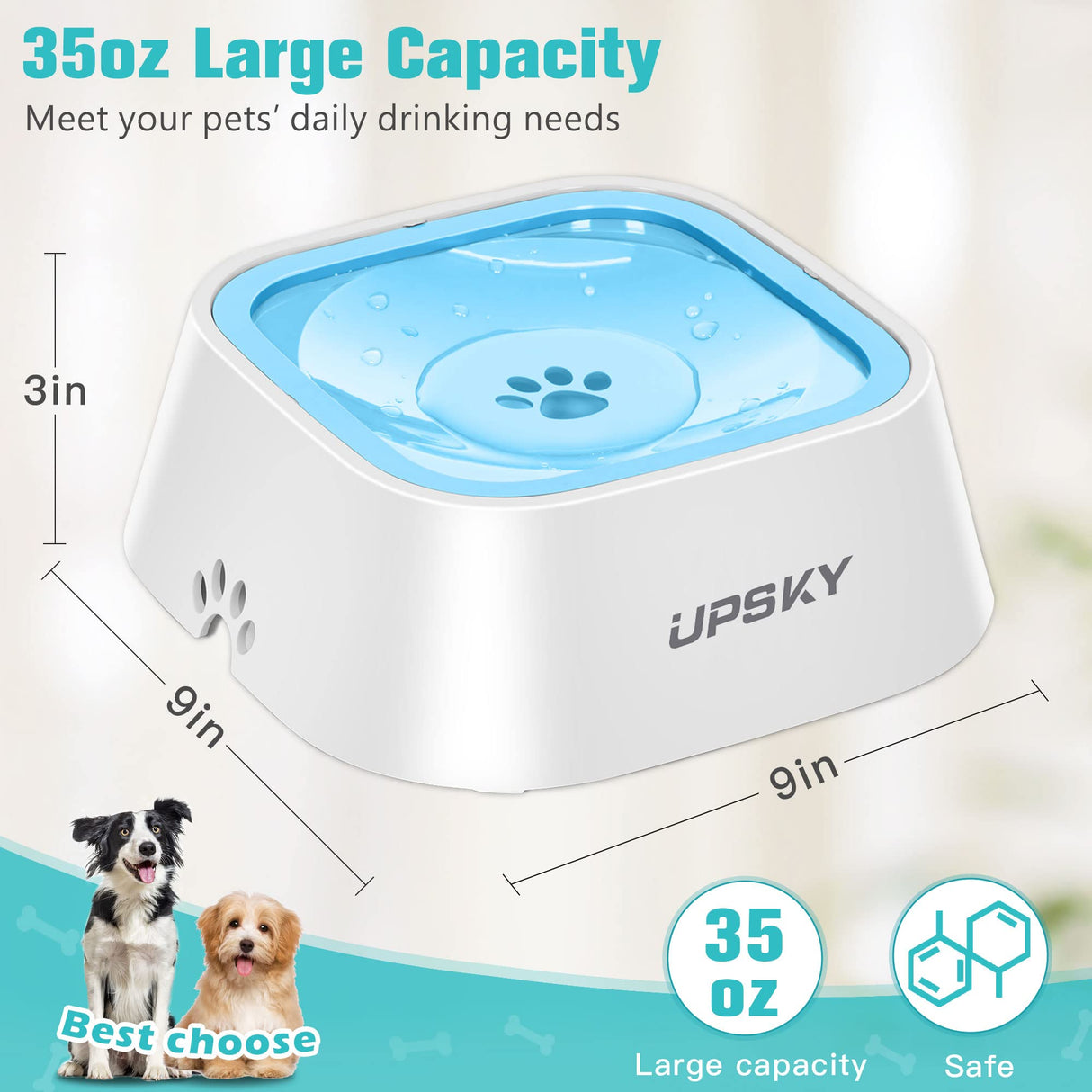 UPSKY Dog Bowl Dog Water Bowl No Spill Pet Water Bowl No Drip Slow Water Feeder Dog Bowl No - Slip Pet Water Dispenser 35oz Slow Drinking Bowl for Dogs and Cats - Build Your Ideas