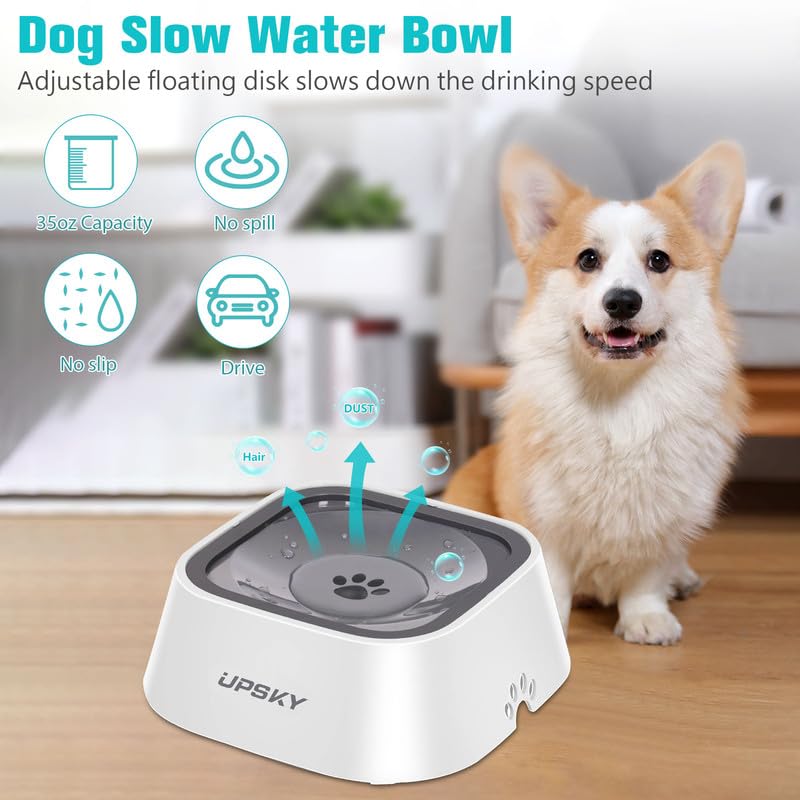 UPSKY Dog Bowl Dog Water Bowl No Spill Pet Water Bowl No Drip Slow Water Feeder Dog Bowl No - Slip Pet Water Dispenser 35oz Slow Drinking Bowl for Dogs and Cats - Build Your Ideas