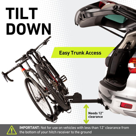 Vibrelli Electric Bike Hitch Rack - 2 Ebike Rack Fits Fat Tire, Mountain Bike, Standard Bicycles - 65lbs per Bike - Patented Anti - Wobble - Cars & SUV - Tilt Down/Fold Up Platform - Locking Tow Mount - Build Your Ideas