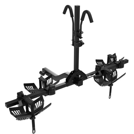 Vibrelli Electric Bike Hitch Rack - 2 Ebike Rack Fits Fat Tire, Mountain Bike, Standard Bicycles - 65lbs per Bike - Patented Anti - Wobble - Cars & SUV - Tilt Down/Fold Up Platform - Locking Tow Mount - Build Your Ideas