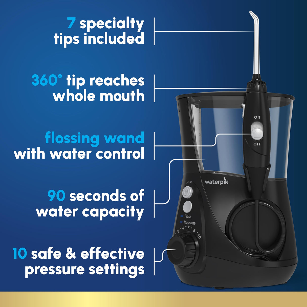Waterpik Aquarius Water Flosser Professional For Teeth, Gums, Braces, Dental Care, Electric Power With 10 Settings, 7 Tips For Multiple Users And Needs, ADA Accepted, White WP - 660, Packaging May Vary - Build Your Ideas