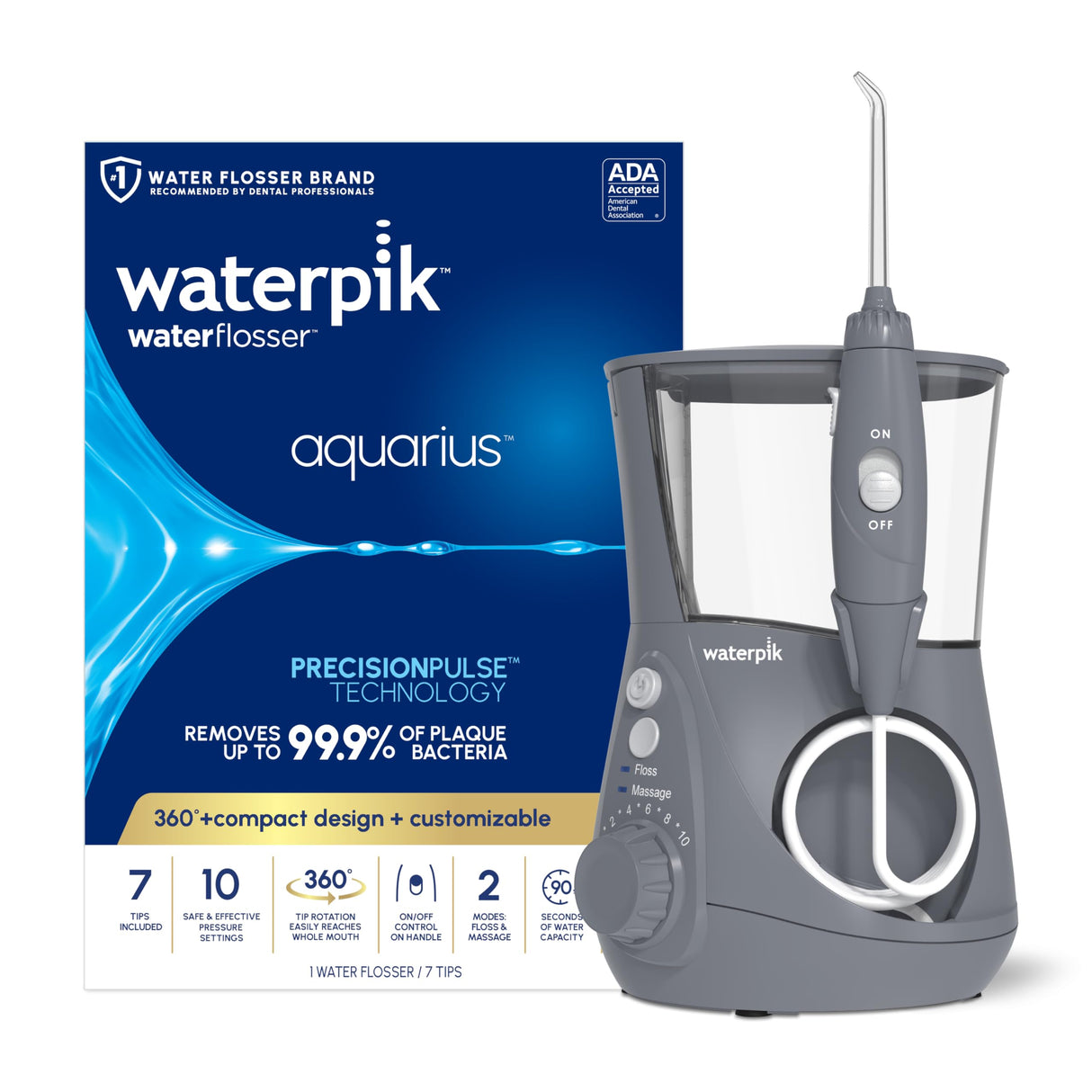 Waterpik Aquarius Water Flosser Professional For Teeth, Gums, Braces, Dental Care, Electric Power With 10 Settings, 7 Tips For Multiple Users And Needs, ADA Accepted, White WP - 660, Packaging May Vary - Build Your Ideas