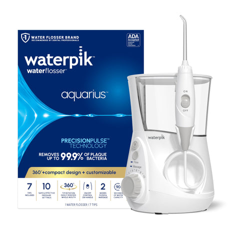 Waterpik Aquarius Water Flosser Professional For Teeth, Gums, Braces, Dental Care, Electric Power With 10 Settings, 7 Tips For Multiple Users And Needs, ADA Accepted, White WP - 660, Packaging May Vary - Build Your Ideas
