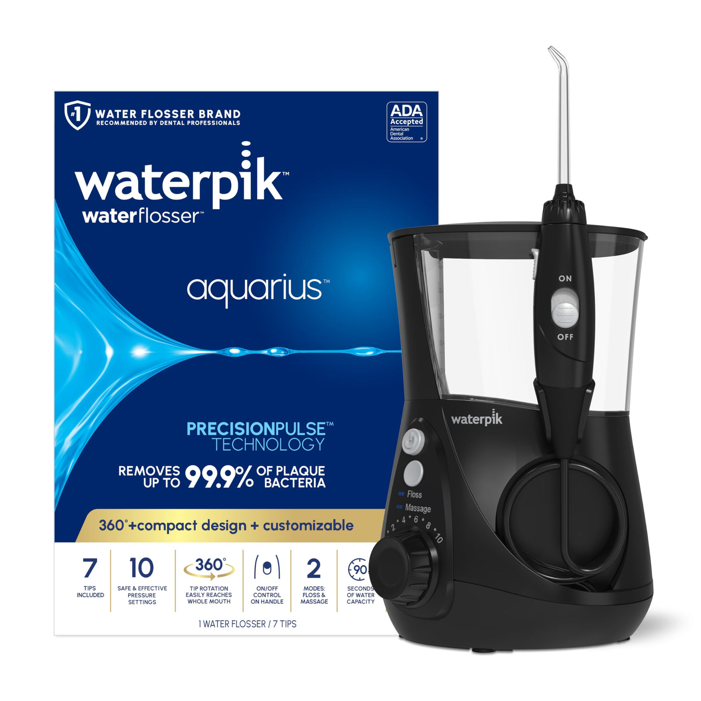 Waterpik Aquarius Water Flosser Professional For Teeth, Gums, Braces, Dental Care, Electric Power With 10 Settings, 7 Tips For Multiple Users And Needs, ADA Accepted, White WP - 660, Packaging May Vary - Build Your Ideas