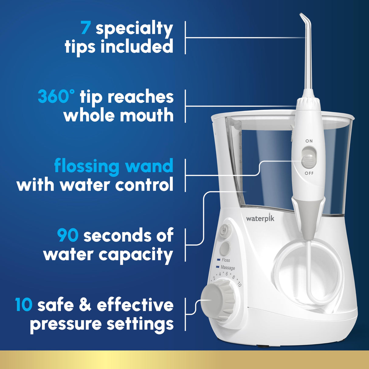 Waterpik Aquarius Water Flosser Professional For Teeth, Gums, Braces, Dental Care, Electric Power With 10 Settings, 7 Tips For Multiple Users And Needs, ADA Accepted, White WP - 660, Packaging May Vary - Build Your Ideas