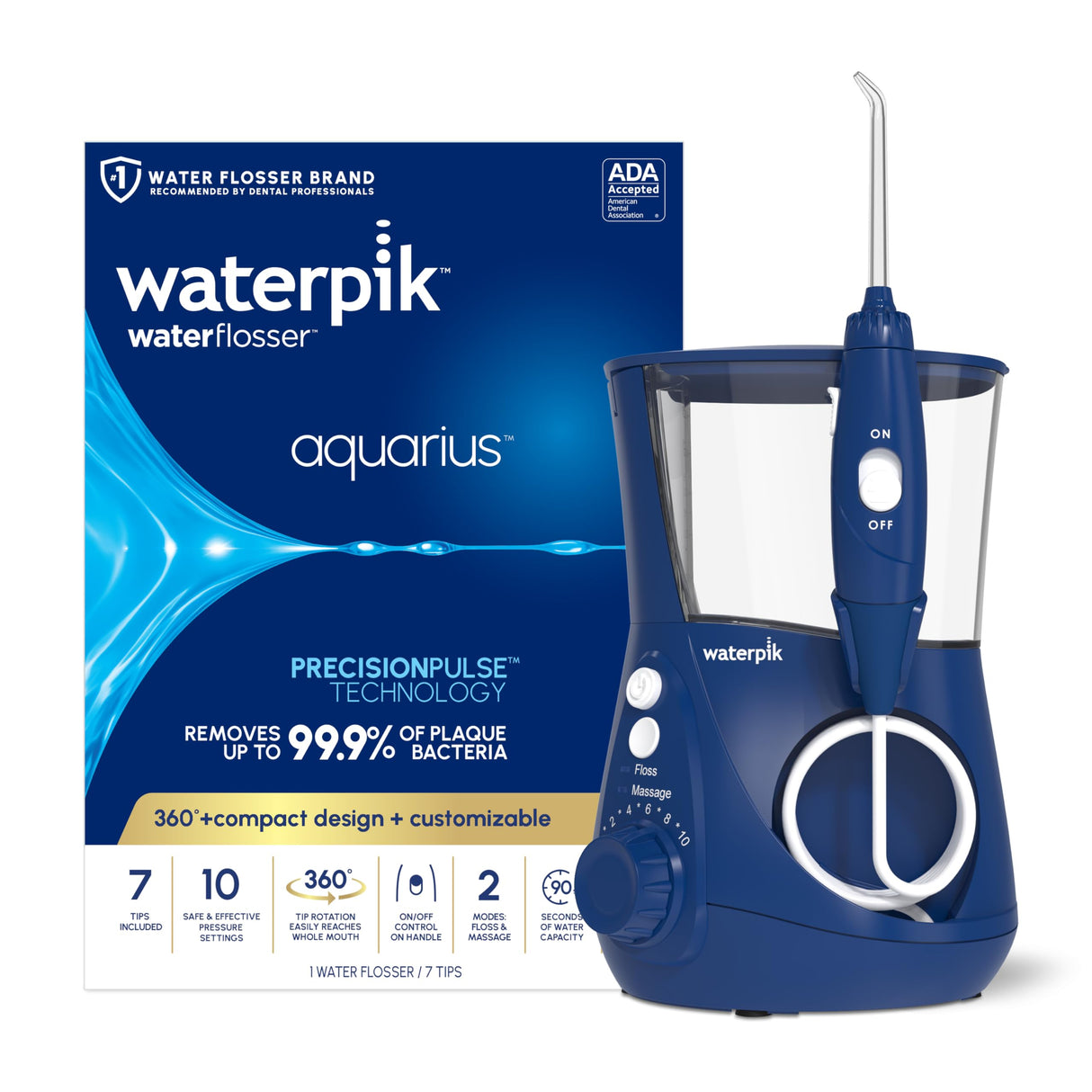 Waterpik Aquarius Water Flosser Professional For Teeth, Gums, Braces, Dental Care, Electric Power With 10 Settings, 7 Tips For Multiple Users And Needs, ADA Accepted, White WP - 660, Packaging May Vary - Build Your Ideas