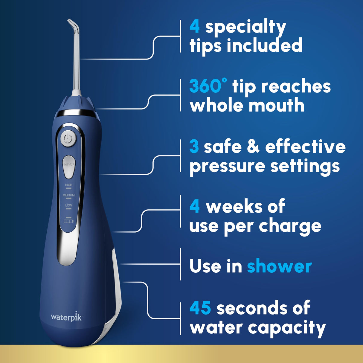Waterpik Cordless Advanced 2.0 Water Flosser For Teeth, Gums, Braces, Dental Care With Travel Bag and 4 Tips, ADA Accepted, Rechargeable, Portable, and Waterproof, White WP - 580, Packaging May Vary - Build Your Ideas