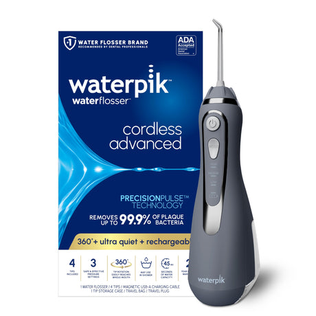 Waterpik Cordless Advanced 2.0 Water Flosser For Teeth, Gums, Braces, Dental Care With Travel Bag and 4 Tips, ADA Accepted, Rechargeable, Portable, and Waterproof, White WP - 580, Packaging May Vary - Build Your Ideas