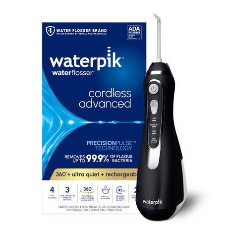 Waterpik Cordless Advanced 2.0 Water Flosser For Teeth, Gums, Braces, Dental Care With Travel Bag and 4 Tips, ADA Accepted, Rechargeable, Portable, and Waterproof, White WP - 580, Packaging May Vary - Build Your Ideas