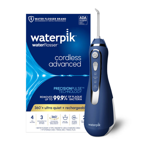 Waterpik Cordless Advanced 2.0 Water Flosser For Teeth, Gums, Braces, Dental Care With Travel Bag and 4 Tips, ADA Accepted, Rechargeable, Portable, and Waterproof, White WP - 580, Packaging May Vary - Build Your Ideas